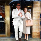 First New York shots of Jennifer Lopez and Alex Rodriguez 'JROD' wearing matching color outfits when departing Marea restaurant after having romantic lunch