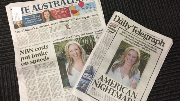 Front pages of two Australian newspapers, featuring photos and story of the shooting death of Australia's Justine Damond who was shot dead by a Minneapolis police officer on Saturday. Australia's airwaves, newspapers and websites have been dominated by the news of Damond's death which has stunned many in her native Australia and fed into Australians' darkest fears about America's culture of gun violenceMinneapolis Police Shooting, Sydney, Australia - 18 Jul 2017