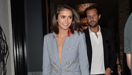 Nina Dobrev Braless Houndstooth Suit