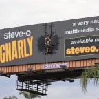 Steve O duct tapes himself to a billboard
