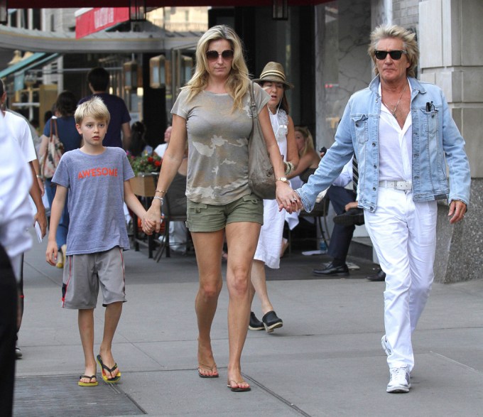 Rod Stewart and Penny Lancaster on an outing with their son