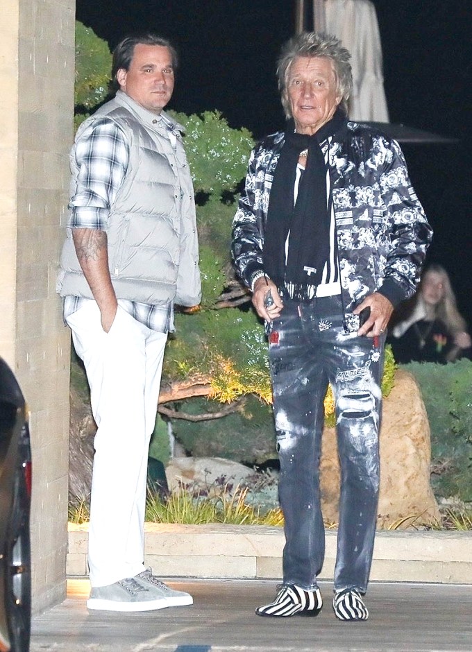 Rod Stewart and son Sean Stewart depart a late dinner at Nobu