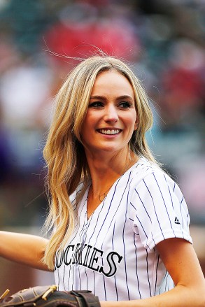 Lauren Bushnell Lauren Bushnell plays catch with her fiancÜBen Higgins from "The Bachelor" prior to baseball game between the Colorado Rockies and the Washington Nationals, in DenverColorado Rockies v Washington Nationals, MLB Baseball game, Denver, USA - 15 Aug 2016
