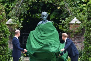 Prince William and Prince Harry look at a statue they commissioned of their mother Diana, Princess of Wales, in the Sunken Garden at Kensington Palace, London, on what would have been her 60th birthday
Princess Diana 60th Birthday, London, UK - 01 Jul 2021