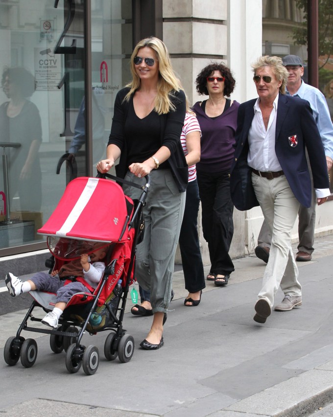 Rod Stewart with wife Penny Lancaster and baby Aiden in central London, Britain – 27 Jun 2012