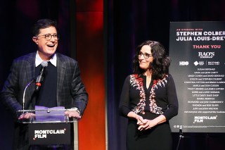 NEWARK, NEW JERSEY - DECEMBER 07: Stephen Colbert and Julia Louis-Dreyfus attend Montclair Film Presents: An Evening With Stephen Colbert + Julia Louis-Dreyfus at NJPAC on December 07, 2019 in Newark, New Jersey. (Photo by Bennett Raglin/Getty Images for Montclair Film )