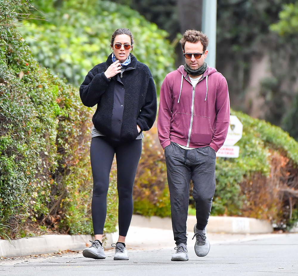 EXCLUSIVE: Mandy Moore and her husband Taylor Goldsmith are seen taking a long walk in their Pasadena neighborhood on Valentine's Day Weekend