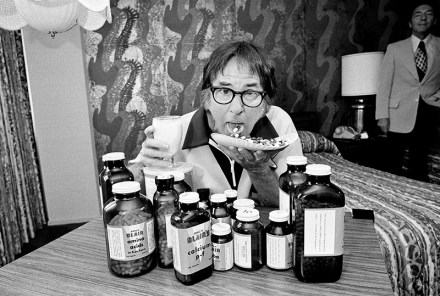Former world tennis champion Bobby Riggs is seen as he takes his vitamins and supplements as part of his training program for his match with Billie Jean King, Sept. 18, 1973.  Riggs takes about 415 pills a day.  (AP Photo/Ed Kolenovsky)