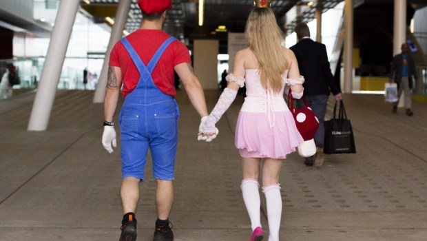 Cosplay fans dressed as Mario and Princess Peach leave London Comic Con
MCM London Comic Con, Britain - 23 Oct 2015
2015 MCM London Comic Con is being held at London's ExCel Arena. The event will be host to more than 110,000 comic fans and cosplay enthusiasts over the weekend.