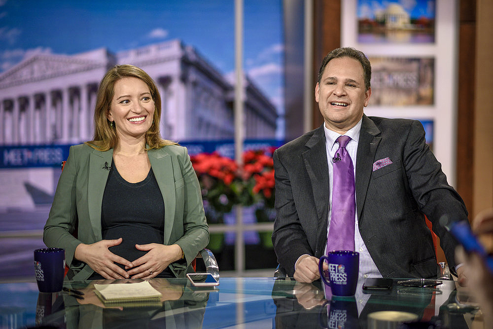 MEET THE PRESS -- Pictured: (l-r) -- Katy Tur, NBC News Correspondent; Host, MSNBC Live, and David Brody, Chief Political Analyst, CBN News, appear on "Meet the Press" in Washington, D.C., Sunday, Dec. 16, 2018.   (Photo by: William B. Plowman/NBC)