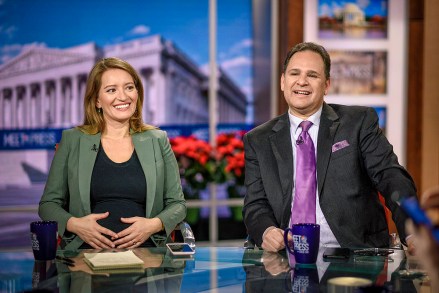 MEET THE PRESS -- Pictured: (l-r) -- Katy Tur, NBC News Correspondent; Host, MSNBC Live, and David Brody, Chief Political Analyst, CBN News, appear on "Meet the Press" in Washington, D.C., Sunday, Dec. 16, 2018.   (Photo by: William B. Plowman/NBC)