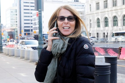 Catherine Oxenberg arrives at Brooklyn federal court, in New York, Wednesday, Feb. 6, 2019. Oxenberg's daughter India has been named in a criminal complaint against an upstate New York group called NXIVM, accused of branding some of its female followers and forcing them into unwanted sex. (AP Photo/Richard Drew)