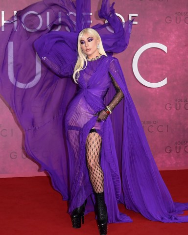 Lady Gaga 'House of Gucci' film premiere, London, UK - 09 Nov 2021 Wearing Gucci same outfit as catwalk model *12584215fp