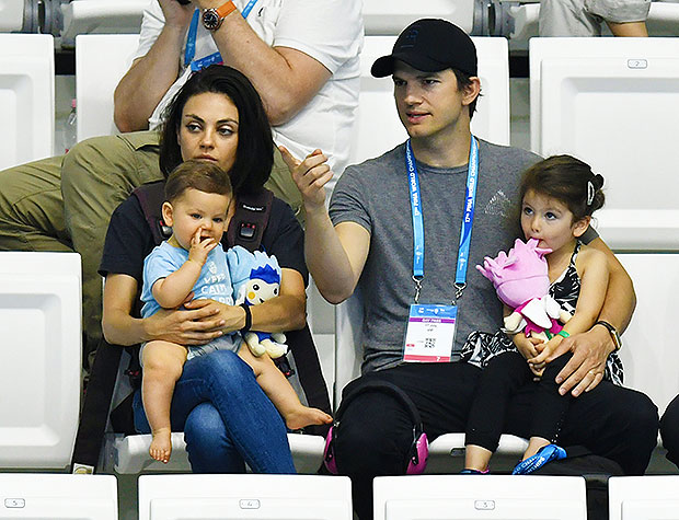 Ashton Kutcher and Mila Kunis with their kids Wyatt and Dmitri 