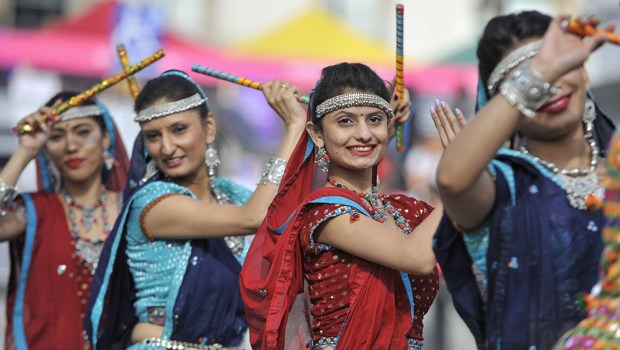 Traditional garba dancers perform at Diwali, the 'Festival of Lights', in Trafalgar Square.
Diwali celebrations. London, UK - 15 Oct 2017
Hosted by Sadiq Khan, , organisers present a variety of cultural activities and entertainment for visitors to enjoy.  Diwali is observed annually by Hindus, Sikhs and Jains in India and many other countries around the world.