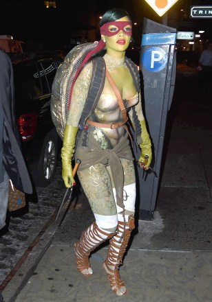** RIGHTS: ONLY UNITED STATES, CANADA ** New York City,   - 51573031 Singer Rihanna going to a Halloween party with some friends in New York City, New York on October 31, 2014. She and her friends were all dressed up as the teenage mutant ninja turtles. FameFlynet, Inc - Beverly Hills, CA, USA - +1 (818) 307-4813Pictured: RihannaBACKGRID USA 1 NOVEMBER 2014 BYLINE MUST READ: FameFlynet / BACKGRIDUSA: +1 310 798 9111 / usasales@backgrid.comUK: +44 208 344 2007 / uksales@backgrid.com*UK Clients - Pictures Containing ChildrenPlease Pixelate Face Prior To Publication*