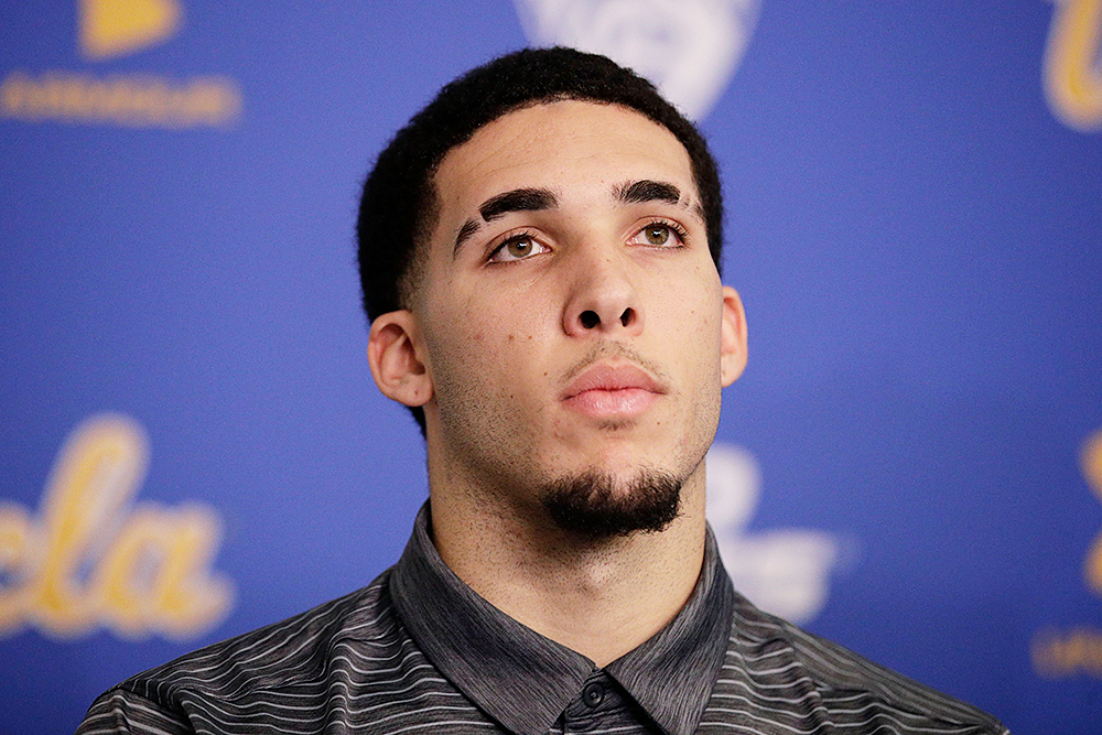 College basketball player LiAngelo Ball attends a news conference at UCLA in Los Angeles. The father of UCLA guard LiAngelo Ball says he plans to withdraw his son from school because of concerns related to the freshman's indefinite suspension for his admitted participation in a shoplifting incident during the Bruins' trip to China. The younger Ball, Jalen Hill and Cody Riley have been barred from all team activities as part of their suspension for shoplifting from three high-end stores last month. UCLA coach Steve Alford says he respects the Ball family's decisionUCLA-LiAngelo Ball Basketball, Los Angeles, USA - 15 Nov 2017