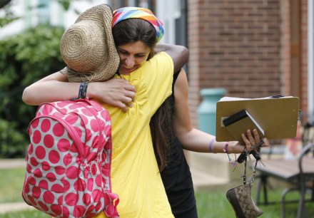 Democratic nominee for the House of Delegates 13th district seat, Danica Roem, gets a hug from a supporter as she canvasses a neighborhood, in Manassas, Va. Roem is running against Del. Bob Marshall in the 13th House of Delegates District
Transgender Candidate Virginia, Manassas, USA - 21 Jun 2017