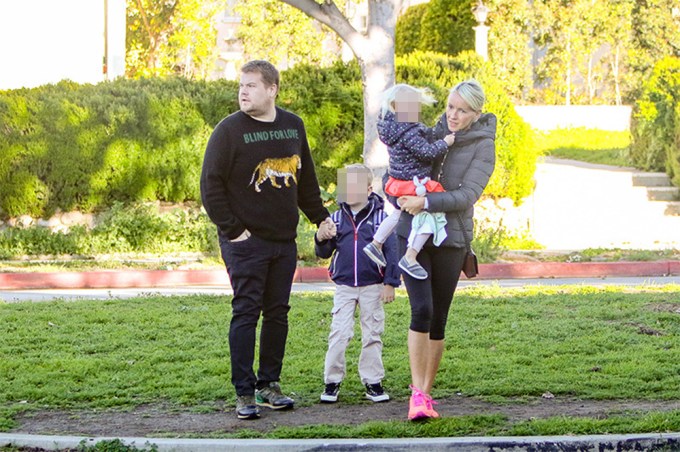 James Corden & his family walking