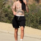 Shirtless Justin Bieber out for a hike in Los Angeles