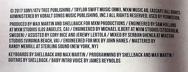 Taylor Swift 'Reputation' Credits