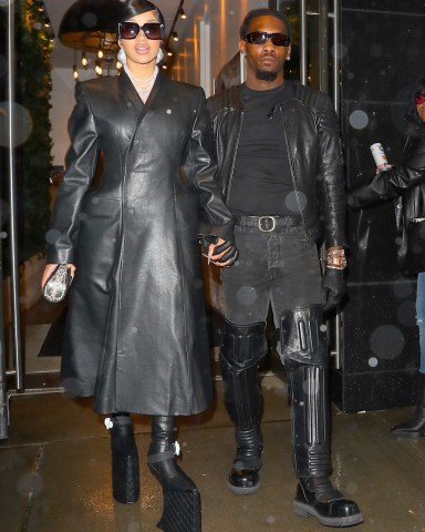 *EXCLUSIVE* New York, NY  - Cardi B & Offset steps out looking like the Matrix in black leather outfits. Cardi towers in Chanel platform shoes and nearly took a spill but was saved by Offset.Pictured: Cardi B & OffsetBACKGRID USA 30 APRIL 2023 USA: +1 310 798 9111 / usasales@backgrid.comUK: +44 208 344 2007 / uksales@backgrid.com*UK Clients - Pictures Containing ChildrenPlease Pixelate Face Prior To Publication*