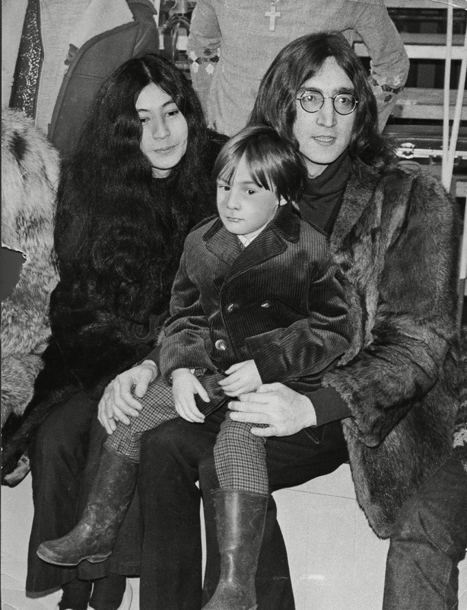 John Lennon with son Julian and Yoko Ono