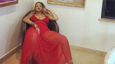 Rihanna Wearing A Red Dress