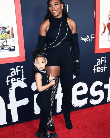 Alexis Olympia Ohanian Jr, and her mother Serena Williams arrive at the premiere of "King Richard" during the American Film Fest at the TCL Chinese Theatre, in Los Angeles 2021 AFI Fest - "King Richard" Premiere, Los Angeles, United States - 14 Nov 2021
