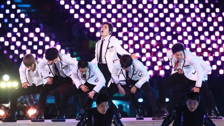 Members of the boy band EXO perform on the stage at Olympic Stadium during the PyeongChang Olympics closing ceremony in PyeongChang, Gangwon Province, South Korea, 25 February 2018 (issued 26 February 2018).
PyeongChang 2018 Olympic Games, Korea - 25 Feb 2018