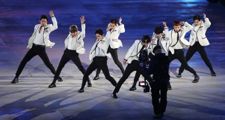 Members of the boy band EXO perform during the PyeongChang Winter Olympics closing ceremony at the Olympic Stadium in PyeongChang, Gangwon Province, South Korea, 25 February 2018 (issued 26 February 2018).
PyeongChang 2018 Olympic Games, Korea - 25 Feb 2018