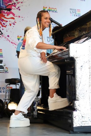 Alicia Keys performs during the second annual Stonewall Day honoring the 50th anniversary of the Stonewall riots, hosted by Pride Live and iHeartMedia, in Greenwich Village, in New York
2019 Stonewall Day Honoring 50th Anniversary, New York, USA - 28 Jun 2019