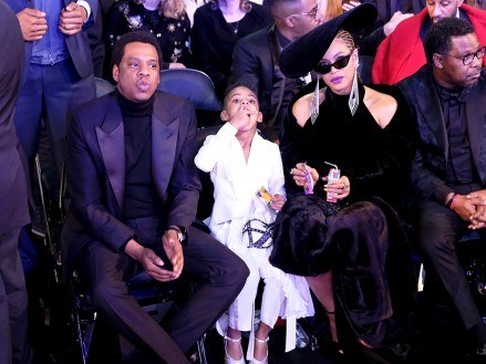 JAY-Z, Blue Ivy Carter, and Beyonce backstage at THE 60TH ANNUAL GRAMMY AWARDS broadcast live on both coasts from New York City's Madison Square Garden on Sunday, Jan. 28, 2018, at a new time, 7:30-11:00 PM, live ET/4:30-8:00 PM, live PT, on the CBS Television Network. Photo: Timothy Kuratek/CBS ÃÂ©2018 CBS Broadcasting, Inc. All Rights Reserved
