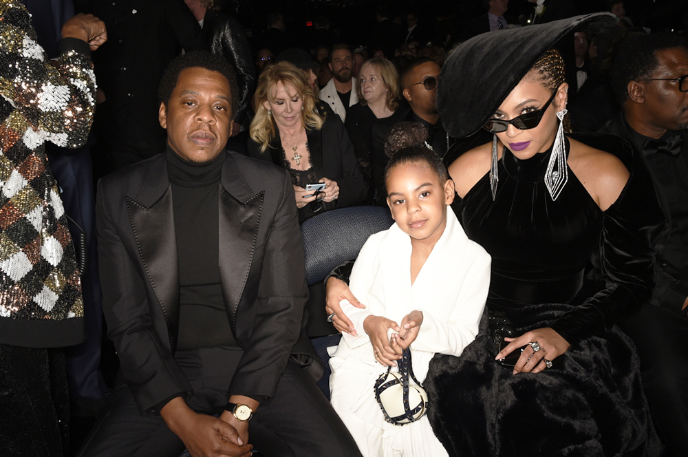 Jay-Z, Blue Ivy and Beyonce  at THE 60TH ANNUAL GRAMMY AWARDS broadcast live on both coasts from New York City’s Madison Square Garden on Sunday, Jan. 28, 2018, at a new time, 7:30-11:00 PM, live ET/4:30-8:00 PM, live PT, on the CBS Television Network. Photo: Michele Crowe/CBS ©2018 CBS Broadcasting, Inc. All Rights Reserved