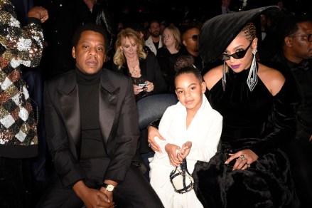 Jay-Z, Blue Ivy and Beyonce  at THE 60TH ANNUAL GRAMMY AWARDS broadcast live on both coasts from New York City’s Madison Square Garden on Sunday, Jan. 28, 2018, at a new time, 7:30-11:00 PM, live ET/4:30-8:00 PM, live PT, on the CBS Television Network. Photo: Michele Crowe/CBS ©2018 CBS Broadcasting, Inc. All Rights Reserved