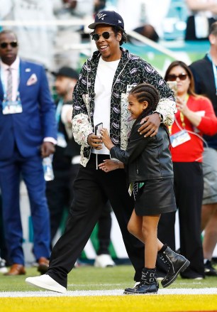 US singer Jay-Z (L) and his daughter Blue Ivy (R) on the field hours before the NFC Champion San Francisco 49ers play the AFC Champion Kansas City Chiefs in the National Football League's Super Bowl LIV at Hard Rock Stadium in Miami Gardens, Florida, USA, 02 February 2020.
Super Bowl LIV, Miami Gardens, USA - 02 Feb 2020