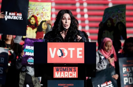 Cher speaks during a Women's March rally, in Las Vegas. Thousands of people poured into a football stadium in Las Vegas on Sunday, the anniversary of women's marches around the world, to cap off a weekend of global demonstrations that promised to continue building momentum for equality, justice and an end to sexual harassment
Womens March , Las Vegas, USA - 21 Jan 2018