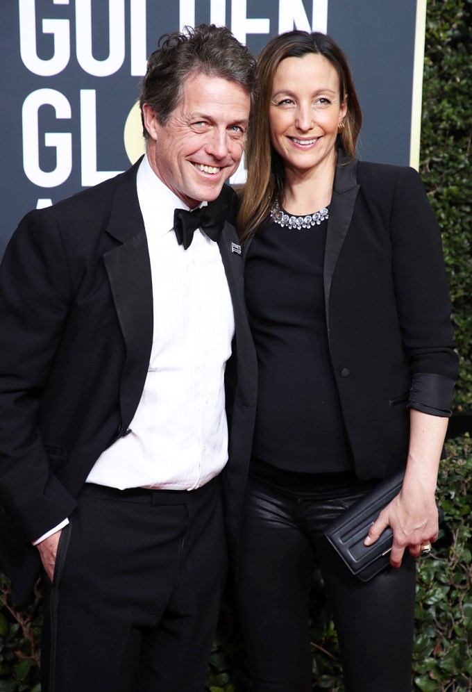 Hugh Grant and Anna Eberstein at the 2018 Golden Globes
