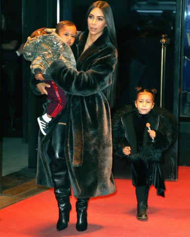 Kim Kardashian, North West, Saint West
Kim Kardashian out and about, New York, USA - 01 Feb 2017
Kim Kardashian and kids leaving home in New York City