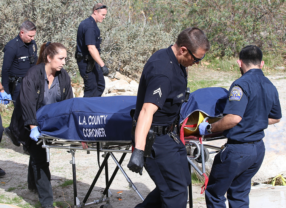 Mark Salling Commits Suicide by dry creek bed near his Home in Sun Valley California. The  Glee actor who admitted possessing child sex abuse images, found dead in an apparent suicide by Hanging from a tree, in a recreational Area by his home.

Pictured: Mark Salling's dead body
Ref: SPL1652680  300118  
Picture by: Mark Kreusch / Splash News

Splash News and Pictures
Los Angeles:310-821-2666
New York:212-619-2666
London:870-934-2666
photodesk@splashnews.com