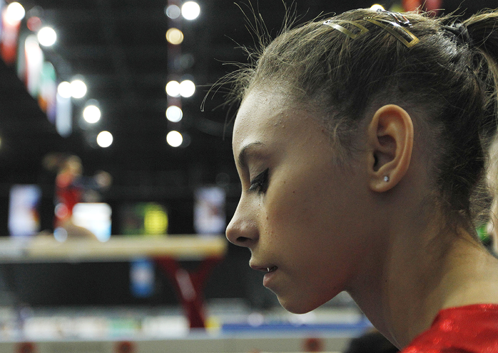 Mattie Larson of the U.S. concentrates prior to her beam performance during the women's qualifying session for the World Gymnastics Championships in Rotterdam, Netherlands
Netherlands Gym Worlds, Rotterdam, Netherlands