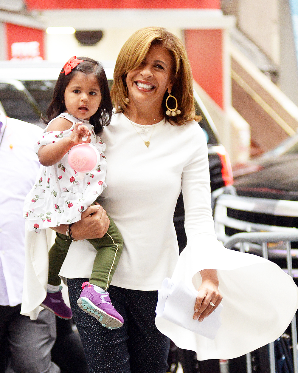 **USE CHILD PIXELATED IMAGES IF YOUR TERRITORY REQUIRES IT**   Hoda Kotb all smiles arriving with her daughter, Haley Joy Kotb, at the Today show in New York, NY.  Pictured: Hoda Kotb,Haley Joy Kotb Ref: SPL5032471 111018 NON-EXCLUSIVE Picture by: Elder Ordonez / SplashNews.com  Splash News and Pictures Los Angeles: 310-821-2666 New York: 212-619-2666 London: 0207 644 7656 Milan: 02 4399 8577 photodesk@splashnews.com  World Rights, No Portugal Rights