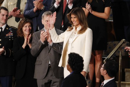 Melania TrumpUS President Donald J. Trump delivers his State of the Union to Congress, Washington, USA - 30 Jan 2018US First Lady Melania Trump waves as she arrives before US President Donald J. Trump arrives to deliver his first State of the Union from the floor of the House of Representatives in Washington, DC, USA, 30 January 2018.