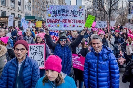 People take part in  the march
Women's March rally, New York, USA - 20 Jan 2018