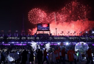 Fireworks explode during the closing ceremony of the 2018 Winter Olympics in Pyeongchang, South Korea
Olympics Closing Ceremony, Pyeongchang, South Korea - 25 Feb 2018