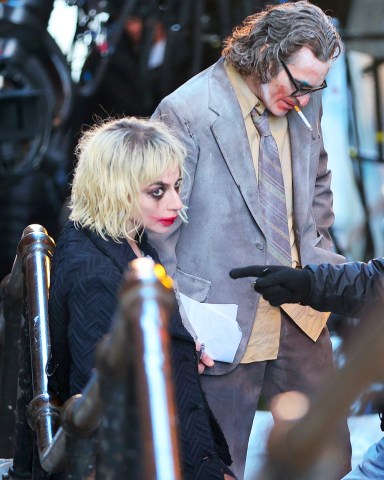 Director Todd Phillips , Lady Gaga and Joaquin Phoenix pictured in their full make up filming at the ‚ÄúJoker: Folie a Deux‚Äù set at the Shakespeare Stairs in the Bronx.Pictured: Lady Gaga and Joaquin PhoenixRef: SPL5535091 030423 NON-EXCLUSIVEPicture by: Jose Perez / SplashNews.comSplash News and PicturesUSA: +1 310-525-5808London: +44 (0)20 8126 1009Berlin: +49 175 3764 166photodesk@splashnews.comWorld Rights