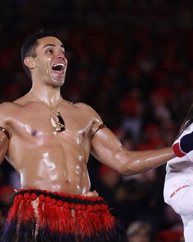 Tonga's Pita Taufatofua reacts during the closing ceremony of the 2018 Winter Olympics in Pyeongchang, South Korea Olympics Closing Ceremony, Pyeongchang, South Korea - 25 Feb 2018