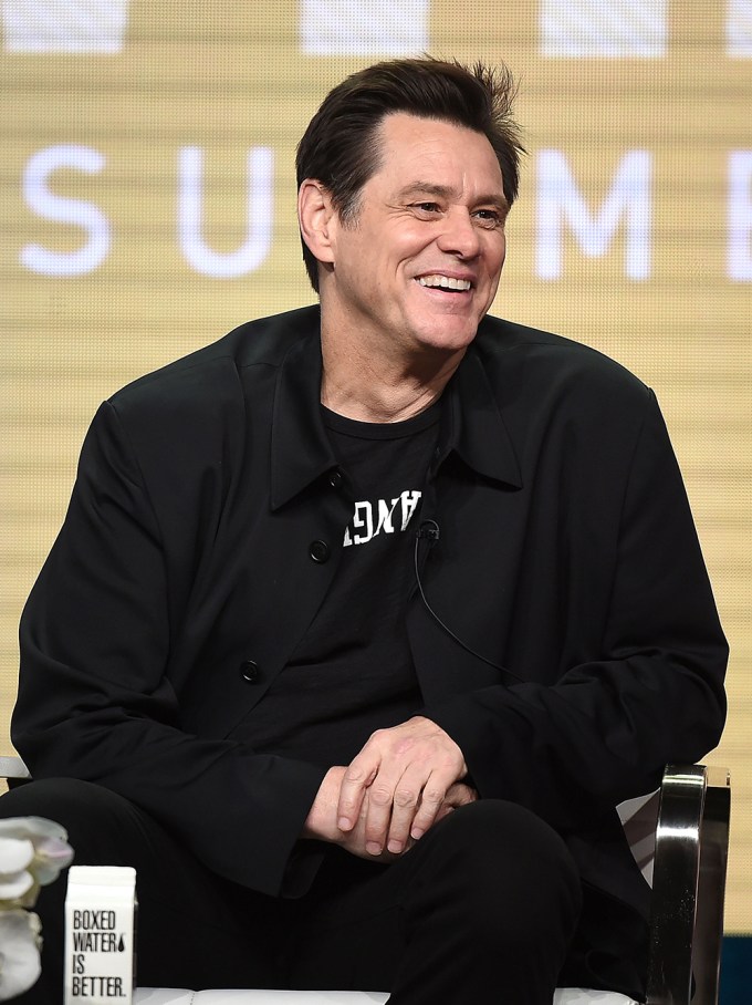 Jim Carrey laughs during a TCA summer tour