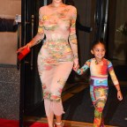 Kylie Jenner exits the Ritz-Carlton Hotel with her daughter Stormi in NYC