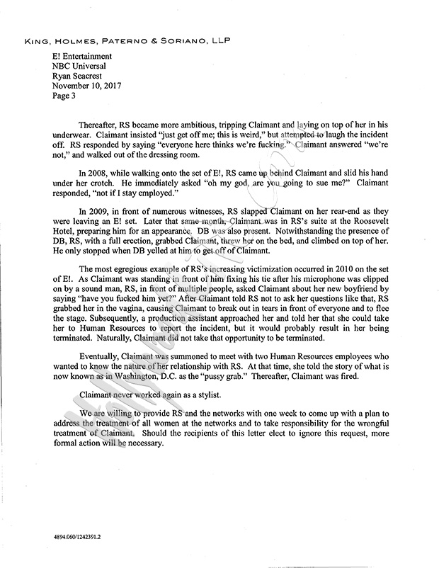 Hardy Vs Seacrest Attorney Sexual abuse letter